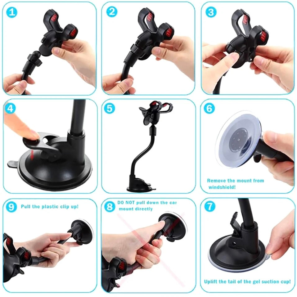 360 Rotating Flexible Car Mount Cell Phone Holder Stand