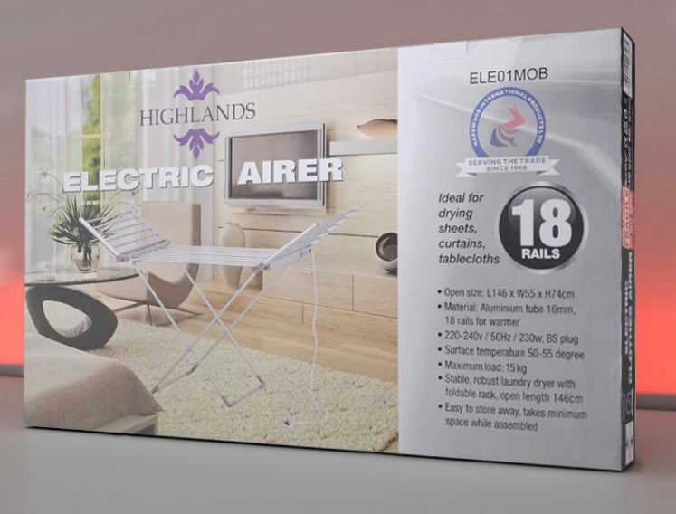 Premium Foldable Electric Heated Clothes Drying Rack 230W Fast Drying, Safe & Space-Saving (W1046 X D55 x H74)cm