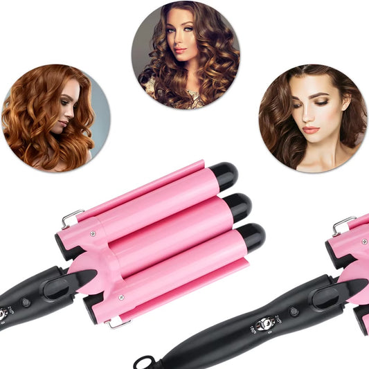 Hair Straightener with Crimping LCD Professional Triple Barrel Curling Iron Ceramic