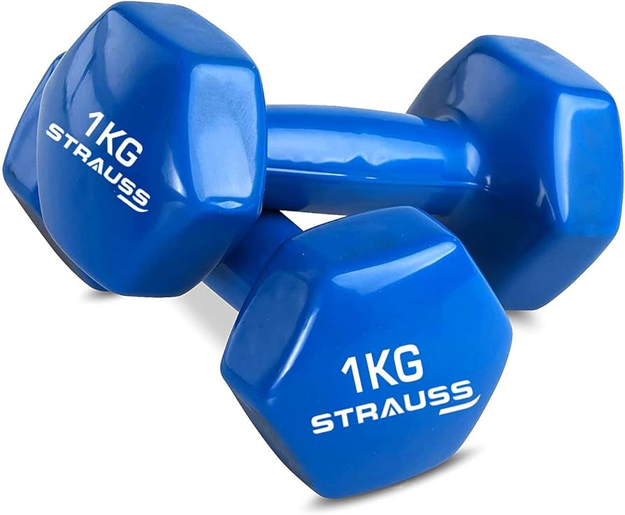 Vinyl Dumbbell, 2 KG (Pair), 1 KG Each (Blue)