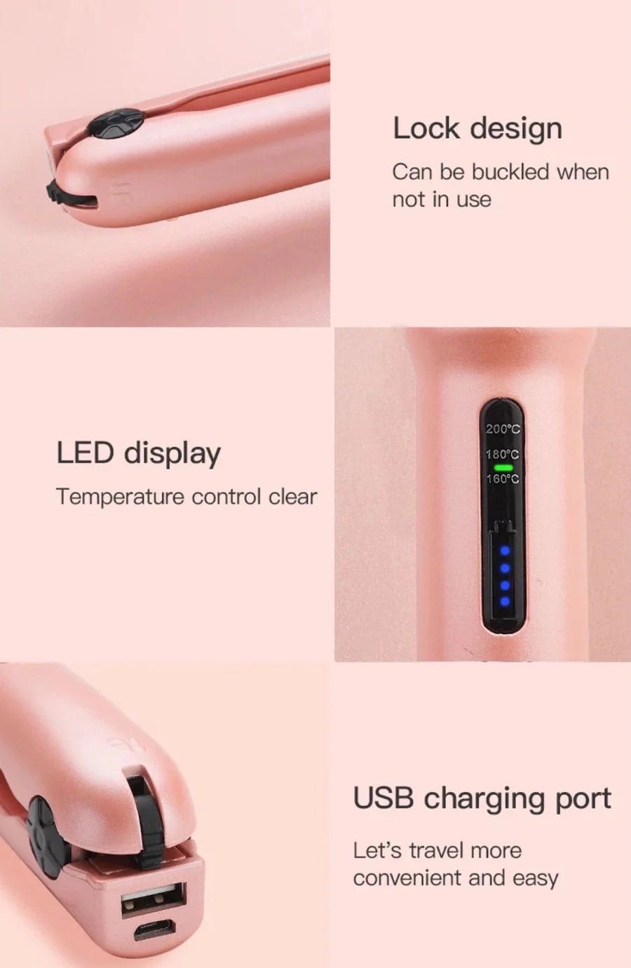 USB Portable Titanium Mini Travel Wireless Hair Straightener & Curler