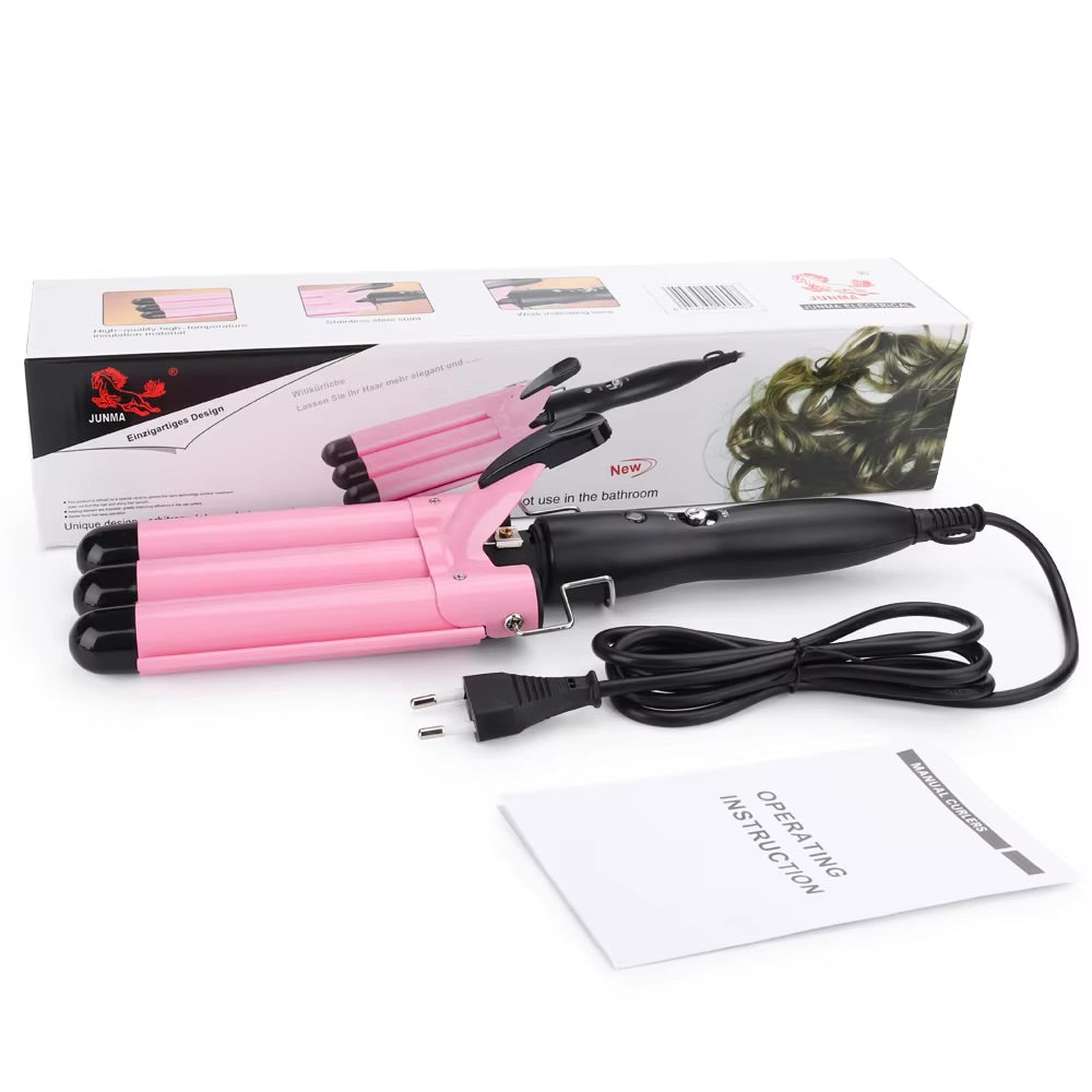 Hair Straightener with Crimping LCD Professional Triple Barrel Curling Iron Ceramic