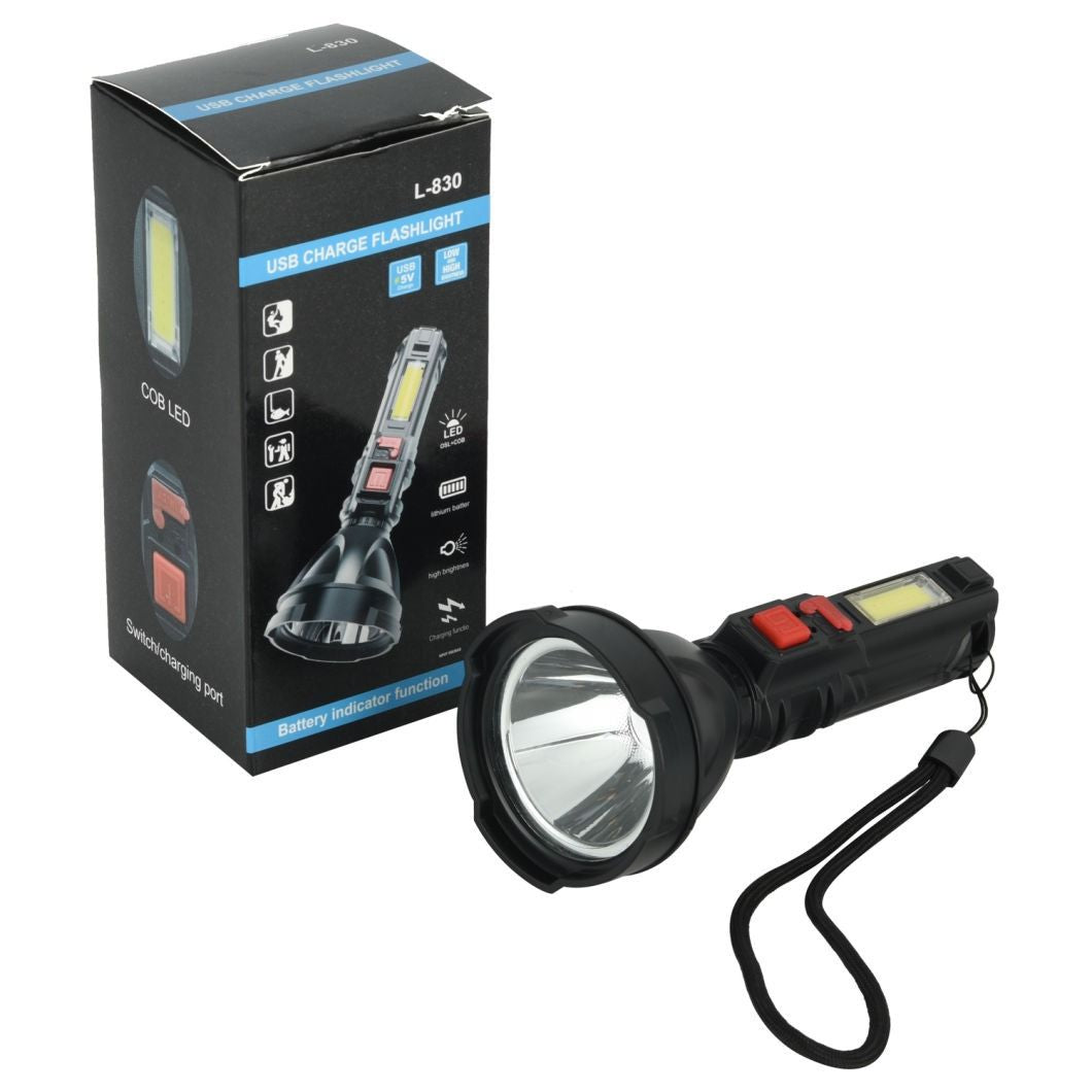 Torch Flashlight USB Super Power L-830 Rechargeable Light 4 Mode