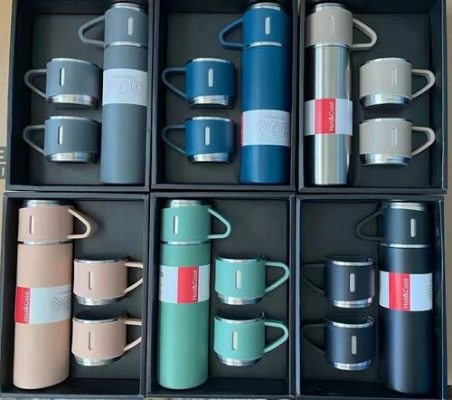 500ml Stainless Steel Vacuum Flask Gift Set with 3 Mugs