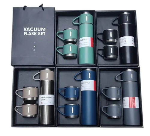 500ml Stainless Steel Vacuum Flask Gift Set with 3 Mugs