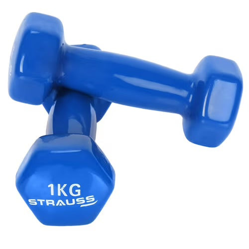 Vinyl Dumbbell, 2 KG (Pair), 1 KG Each (Blue)