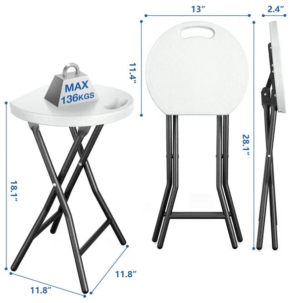 Rfiver 18-Inch Round Collapsible Folding Stool with 300lbs Capacity, White