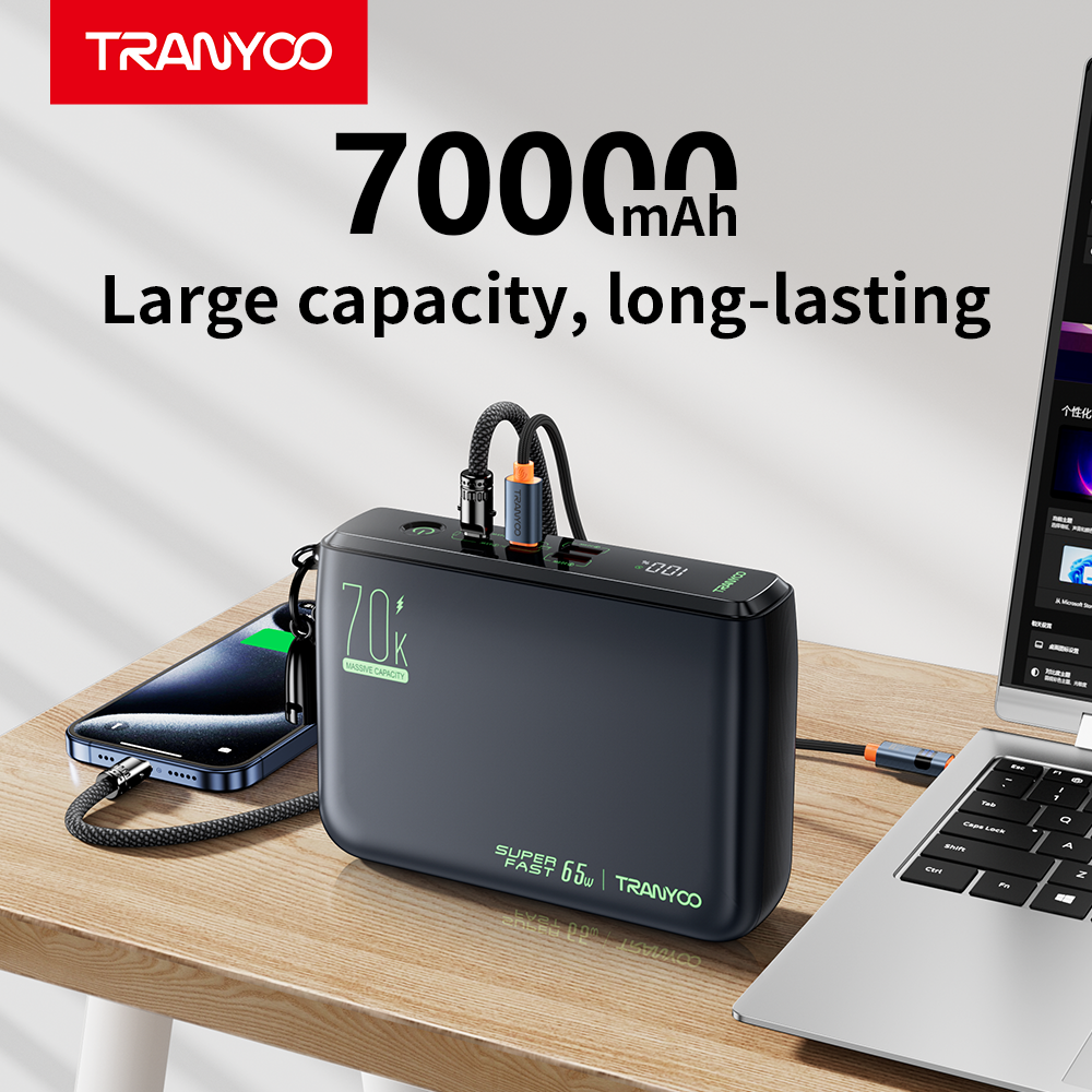 Tranyoo L7 70000mAh
65W Powerbank
Original Super Fast
Charging A Laptop Portable data cable
65W
