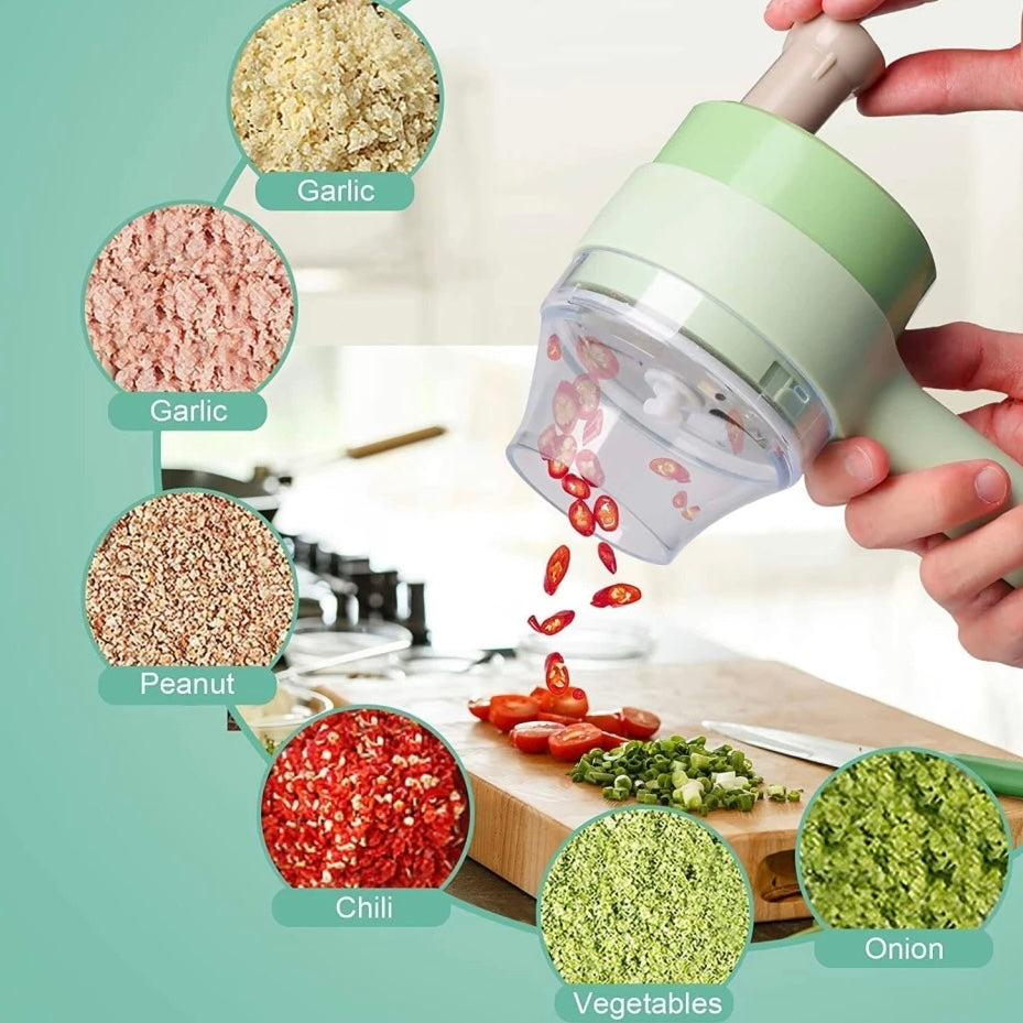 4 in 1 Electric Handheld Cooking Hammer Vegetable Multifunction Cutter
Set Electric Vegetable & Fruit slicer (1
Electric Chopper)