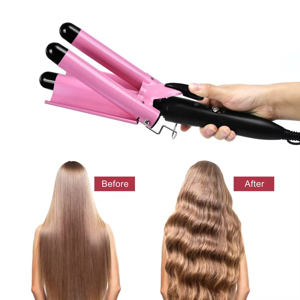 Hair Straightener with Crimping LCD Professional Triple Barrel Curling Iron Ceramic