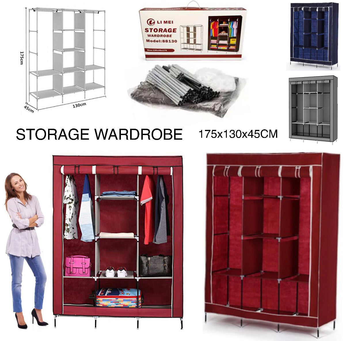 Storage Wardrobe 88130 Size: 130x45x175cm