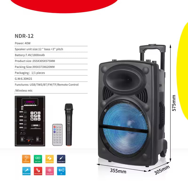 NDR-12 12-inch Square Dance Audio Wireless Bluetooth Lever Speakers