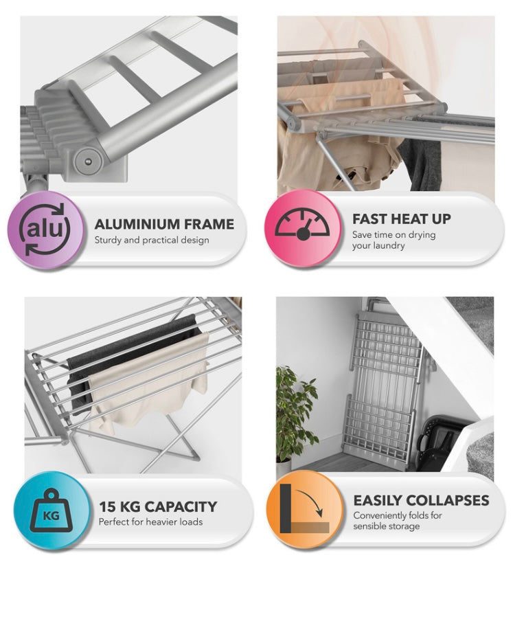Premium Foldable Electric Heated Clothes Drying Rack 230W Fast Drying, Safe & Space-Saving (W1046 X D55 x H74)cm